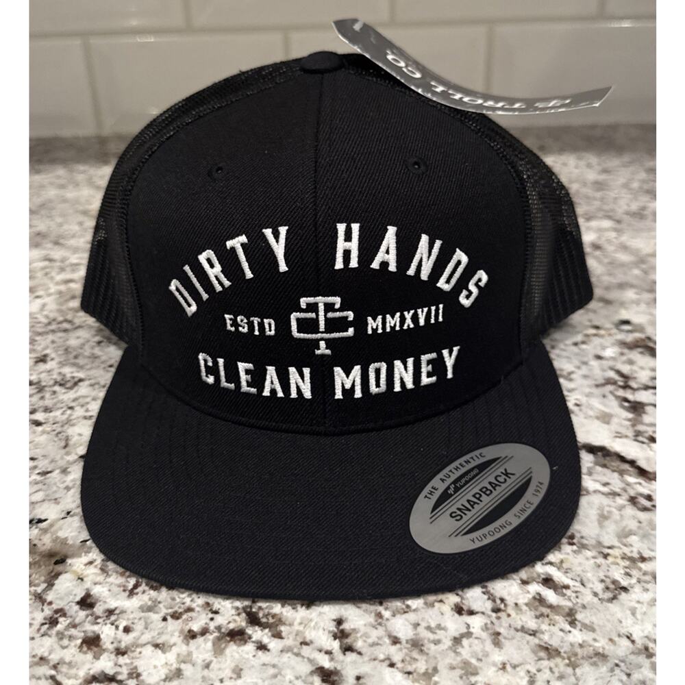 Dirty Hands Clean Money Snapback Hat Cap Black Trucker Troll Co